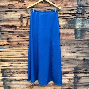 TWINKLE | Dark Blue Satin Long Skirt W/ Slit S